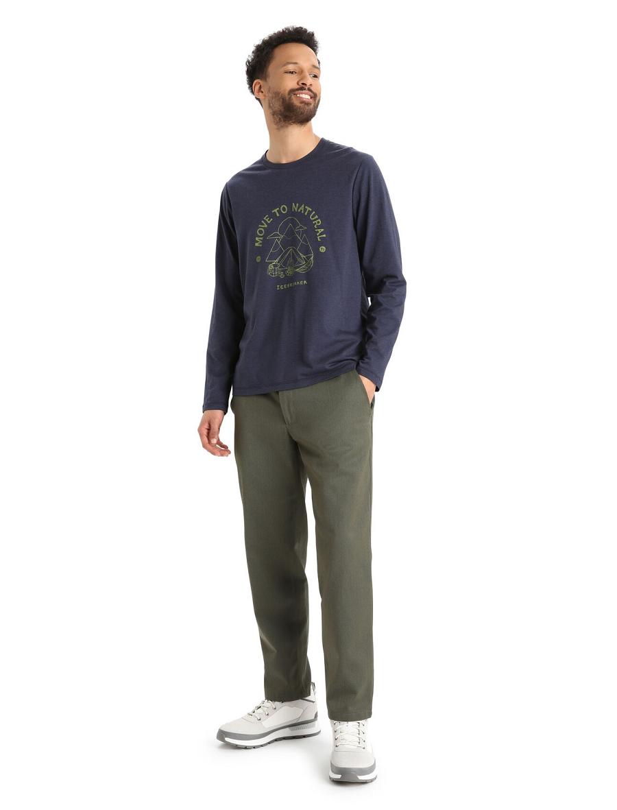 Midnight Navy Icebreaker Merino Central Classic T-Shirt Canopy Camper Men's Long Sleeve | AU 1224FDNM